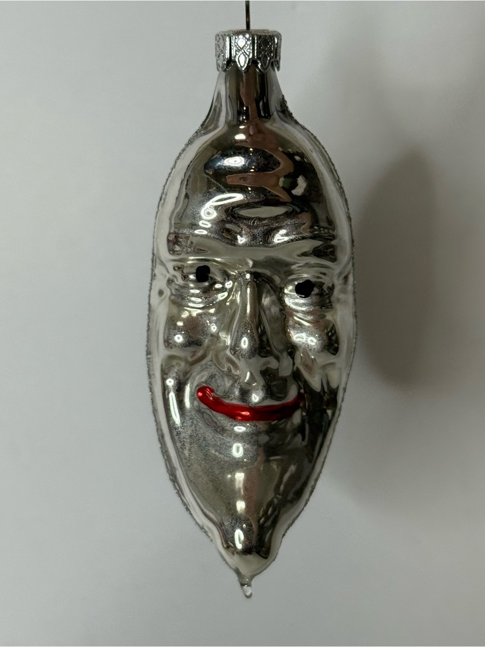 Vtg Half Moon Man Glass Glitter Ornament Christmas Germany Anthropomorphic